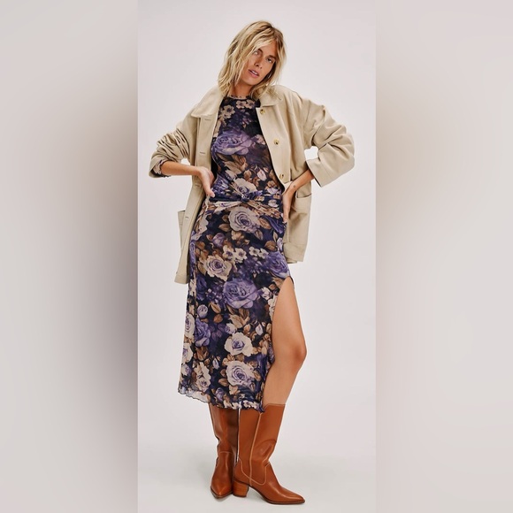 NWT Free People Gianni Mesh Maxi Dress in Denim Combo. Size Medium. - Picture 3 of 15